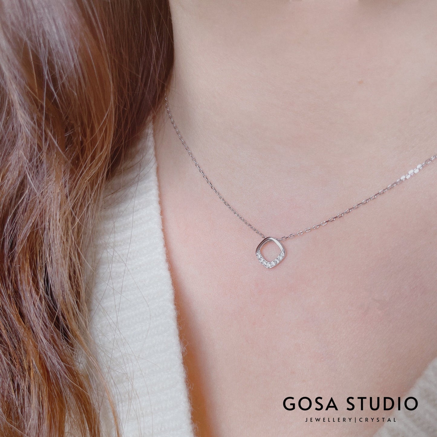 GN005 925純銀 方型小鑽項鍊