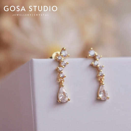 GE009 18K金 碎鑽水滴耳環