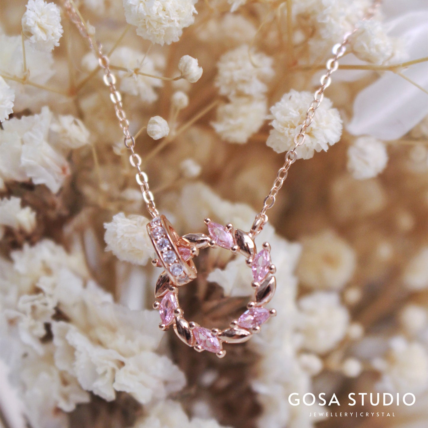 GN011 18K金 粉紅花環項鍊