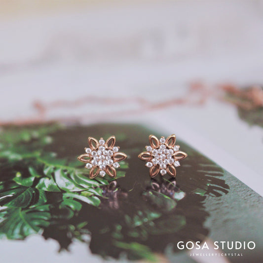 GE012 925純銀18K金 雪花耳環