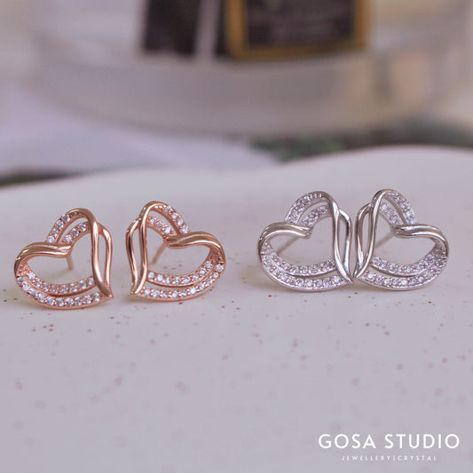 GE013 925純銀18K金 雙心耳環