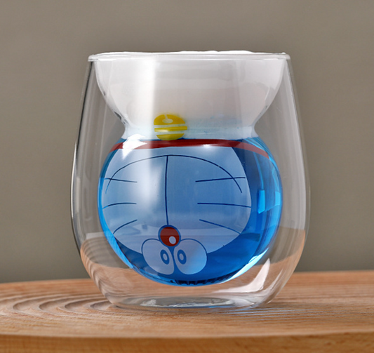 【多啦A夢】雙層透明玻璃杯|冷熱兩用!平滑設計!