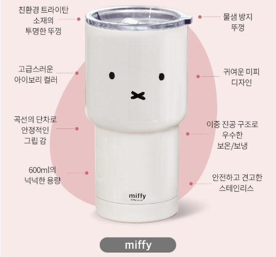 【韓國直運】 Miffy 600ml 不鏽鋼大容量保溫杯｜得意又實用返工返學飲水必備！