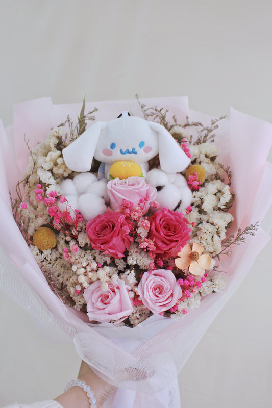 保鮮乾花系列-玉桂狗粉紅玫瑰手抱50cm大花束