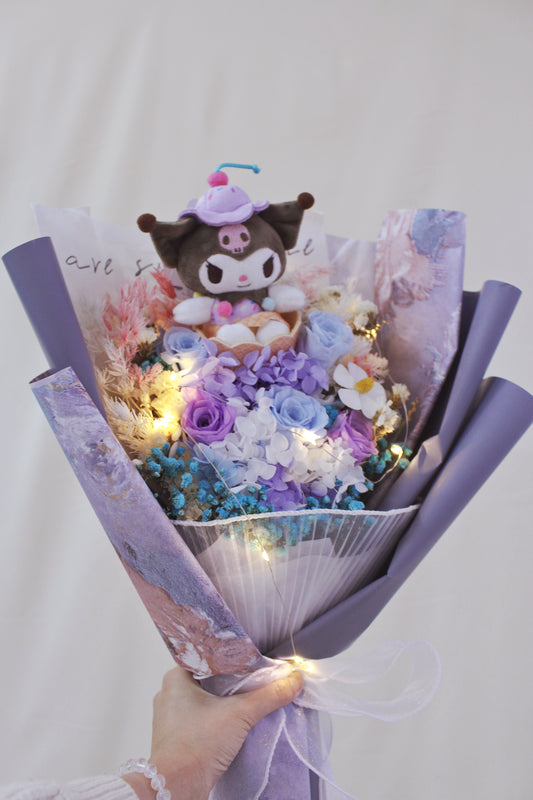 保鮮乾花系列－Kuromi紫玫瑰手抱50cm大花束
