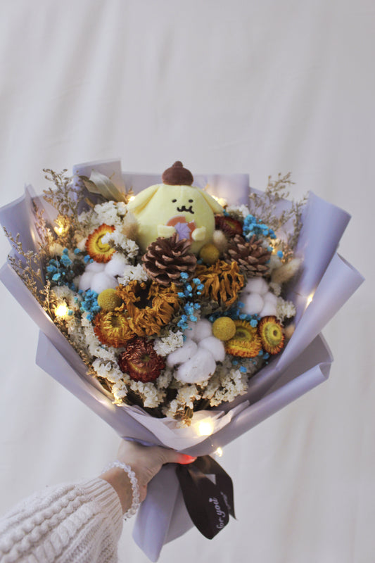 保鮮乾花系列-布甸狗向日葵紫色手抱50cm大花束