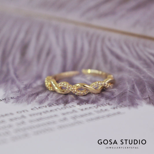 GR013 14K金 扭紋交叉戒指