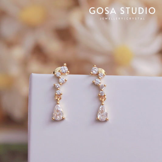 GE009 18K金 碎鑽水滴耳環